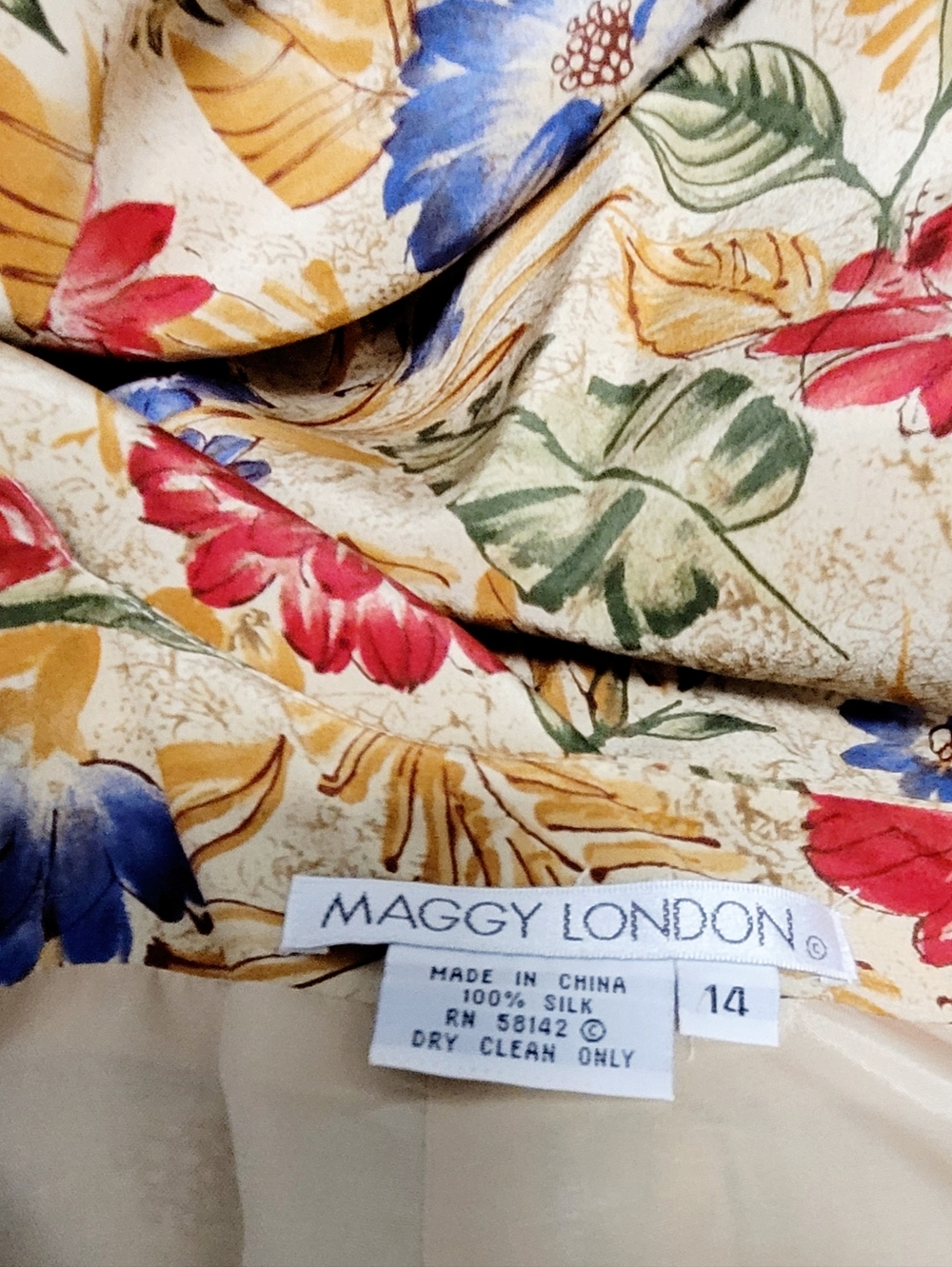 Maggy London Silk Vintage Open Back  Floral Maxi Dress Size 14 - Picture 10 of 11